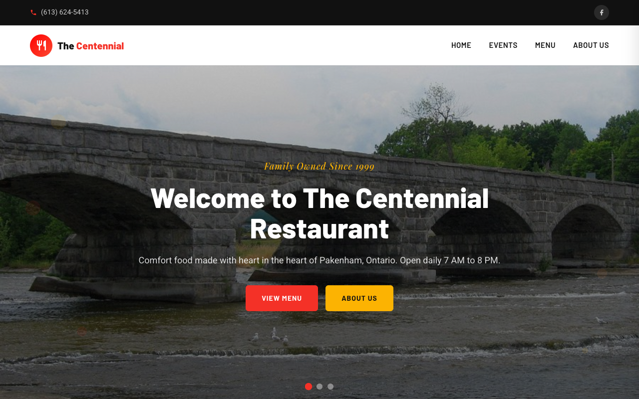 Centennial Restaurant website — homestyle comfort food in Mississippi Mills, Ontario